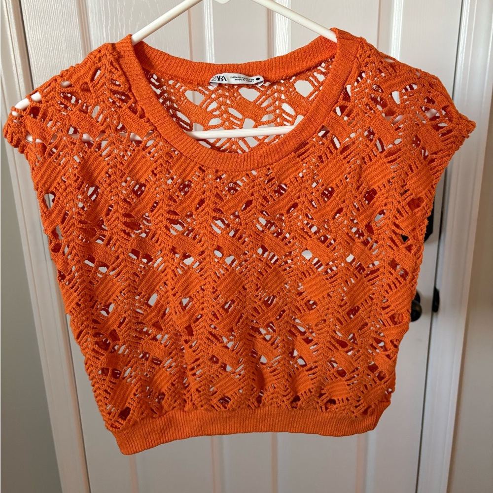 Zara Bright Orange Crochet Knit Crop Top